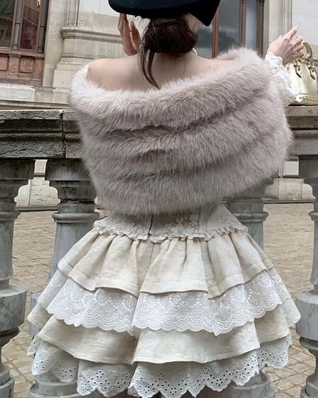 設計師家百搭環保皮草鋪棉撞色蝴蝶結披肩