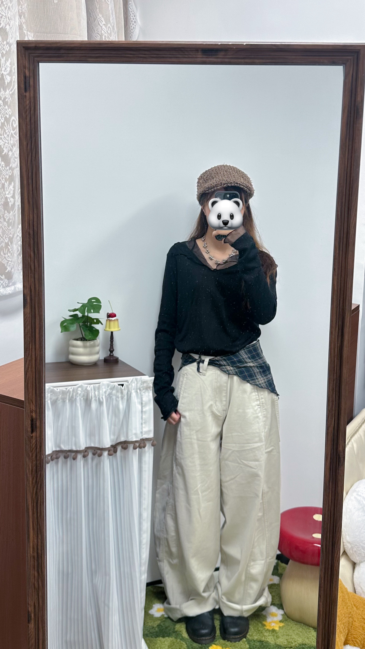 假兩件透紗直間TOP(黑/藕粉色)