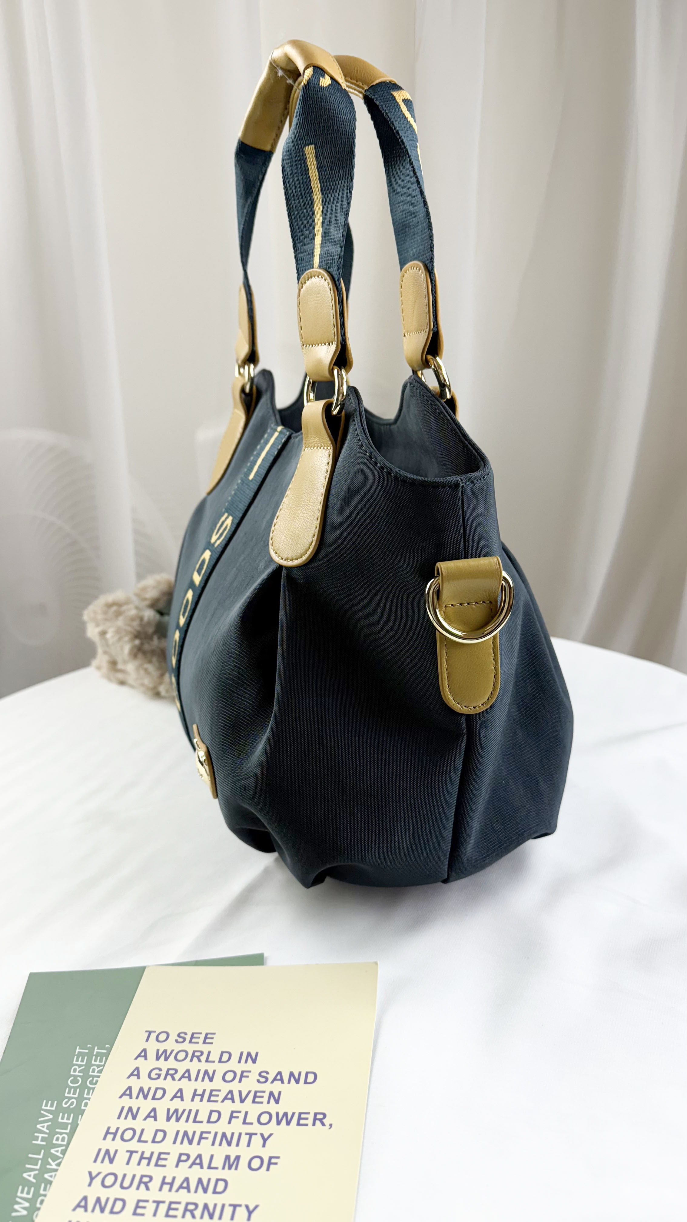 GOODS 織帶海軍藍配黃防潑水手提包 / 側背包 附小熊吊飾  #2131