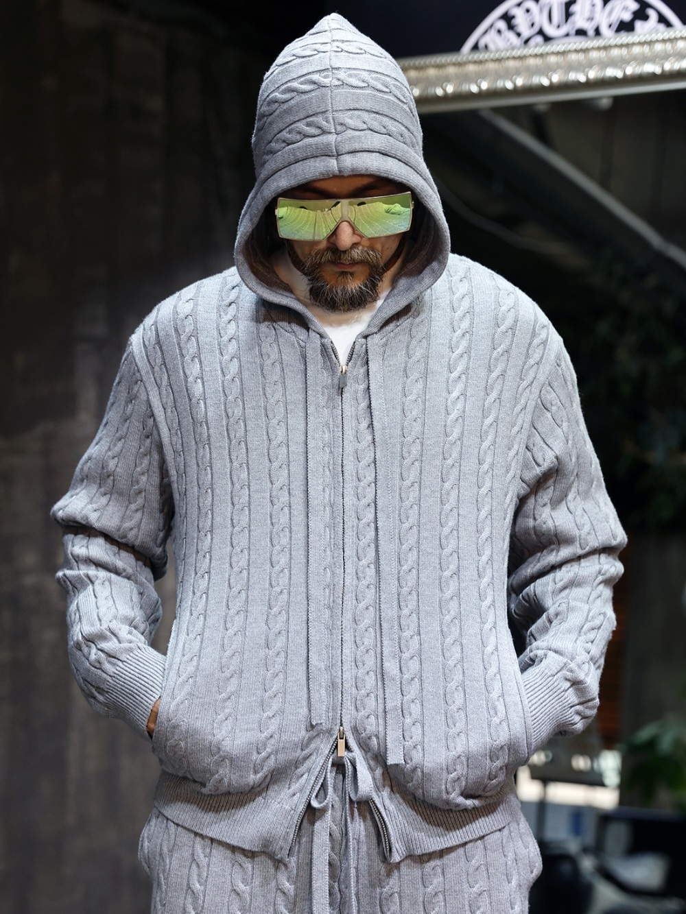 扭紋提花針織連帽外套