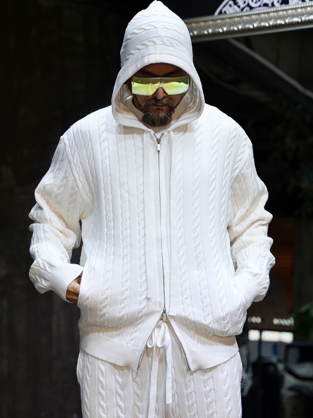 扭紋提花針織連帽外套