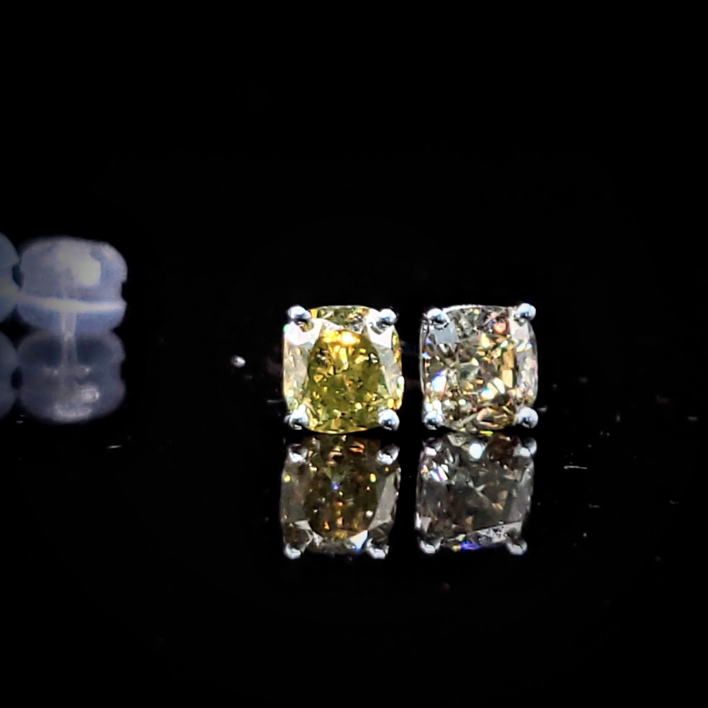 18K White Gold 1.32ct Fancy Champagne Cushion Cut Diamond Earrings