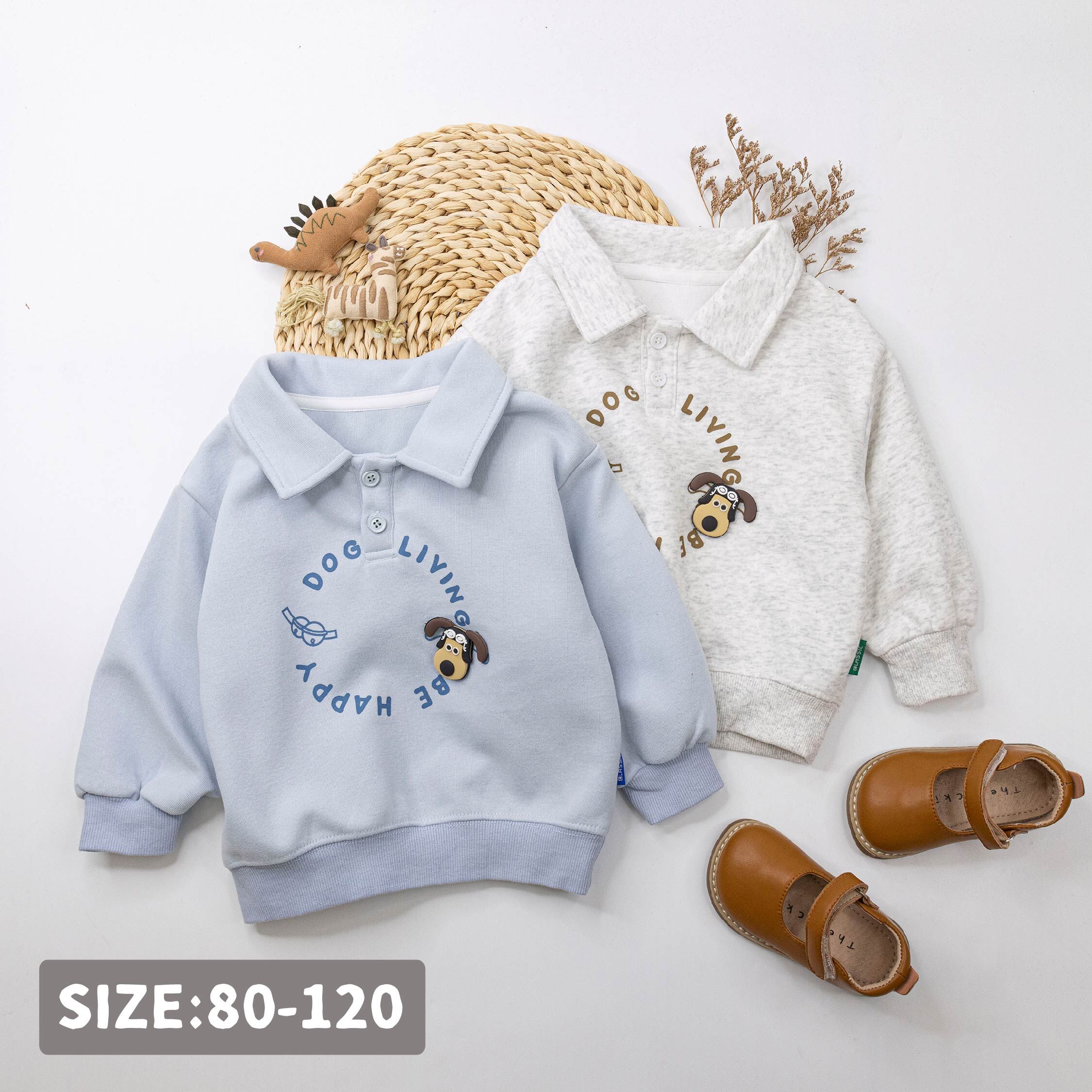 【H55151】飛行員狗狗翻領上衣＊二色