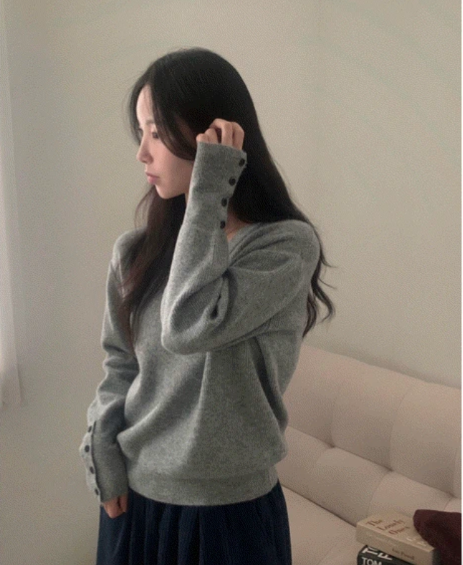 早秋預訂｜羊絨紐扣袖羊毛V領長袖針織衫