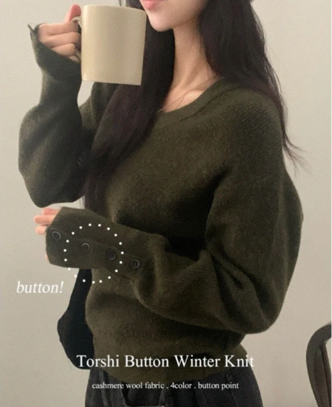 早秋預訂｜羊絨紐扣袖羊毛V領長袖針織衫