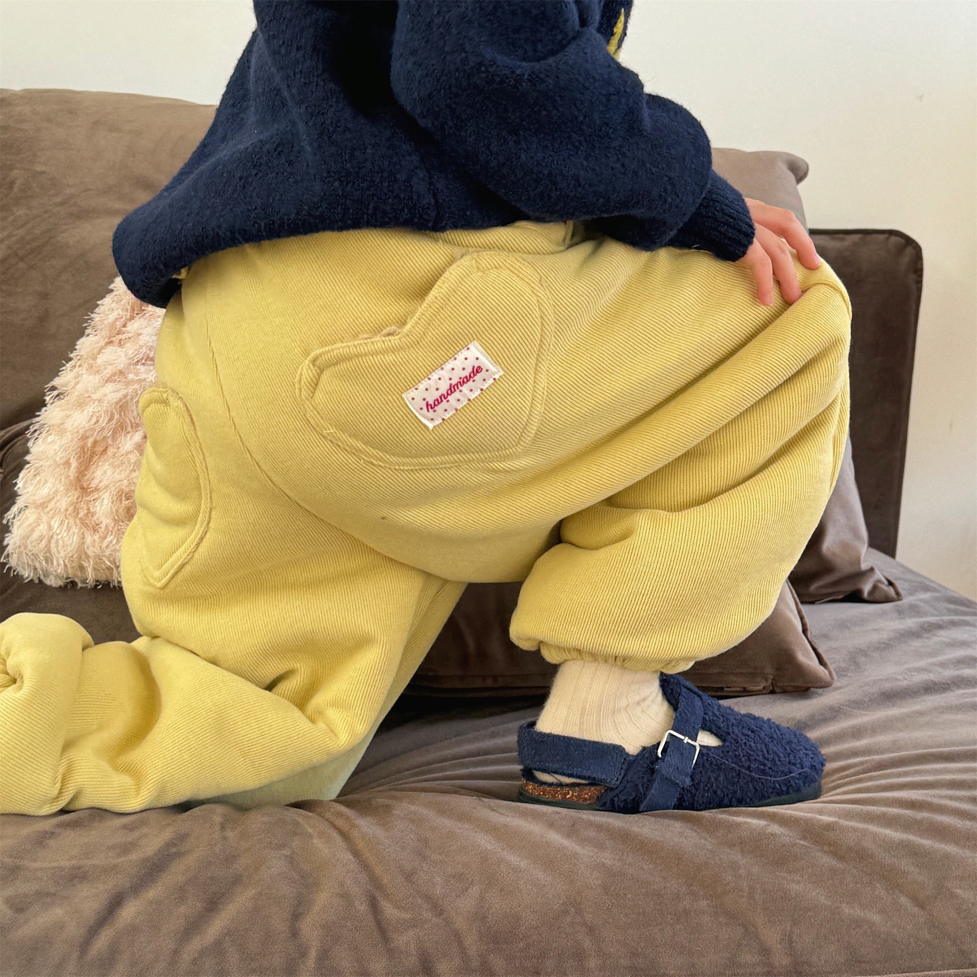 四色愛心口袋加絨保暖褲