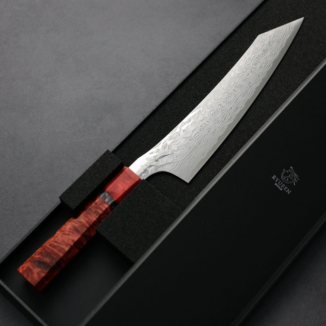 龍泉刃物紅蓮緋龍牛刀210mm SG Strix 63層鎳染大馬士革