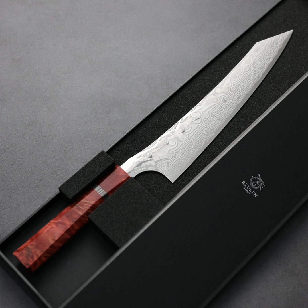 龍泉刃物 紅蓮緋龍 牛刀 240mm SG Strix 63層鎳染大馬士革