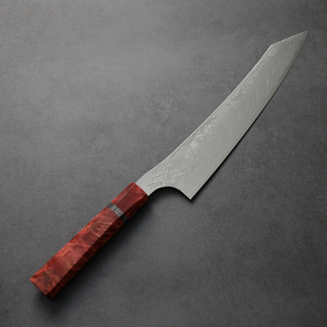 龍泉刃物紅蓮緋龍牛刀240mm SG Strix 63層鎳染大馬士革