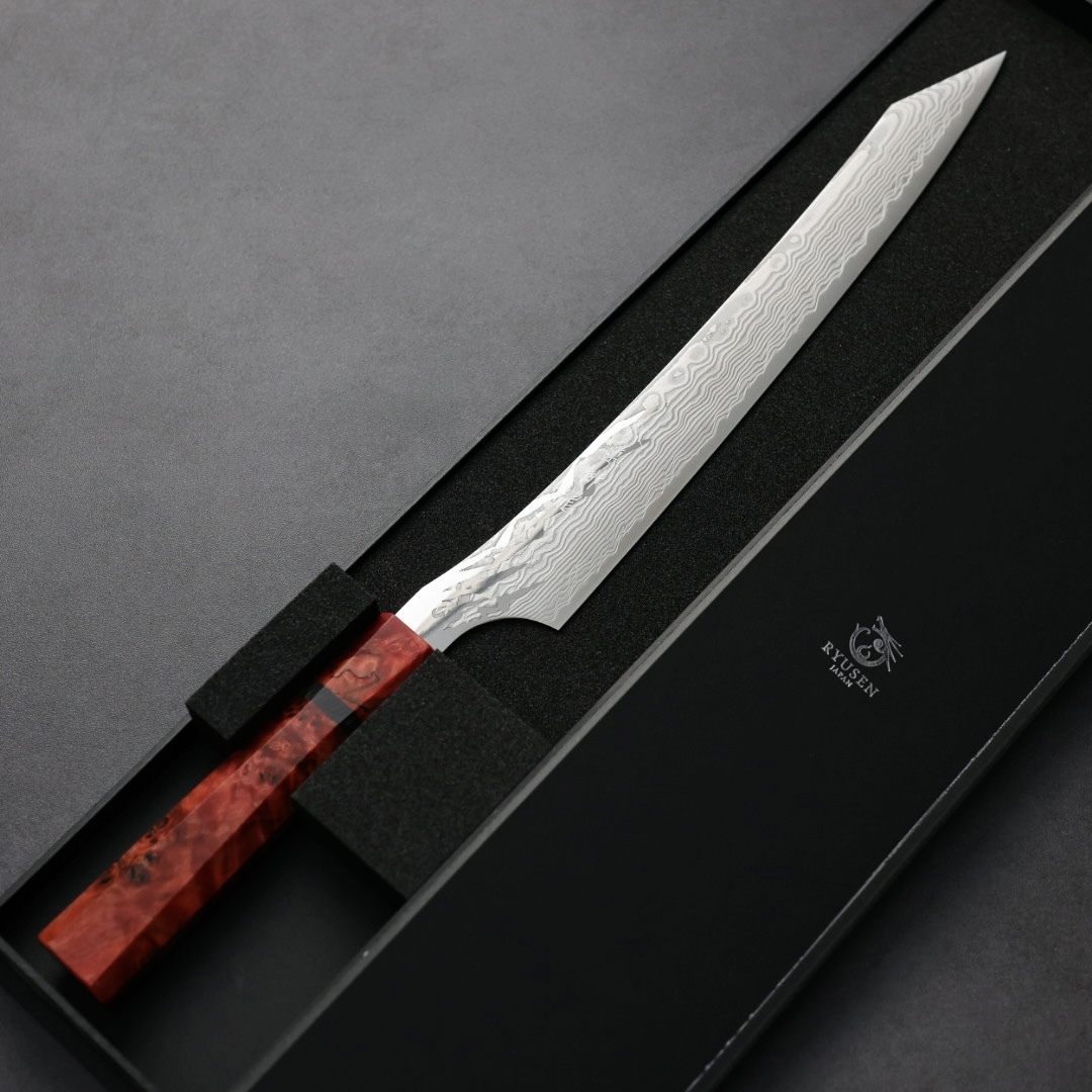 龍泉刃物紅蓮緋龍筋引260mm SG Strix 63層鎳染大馬士革