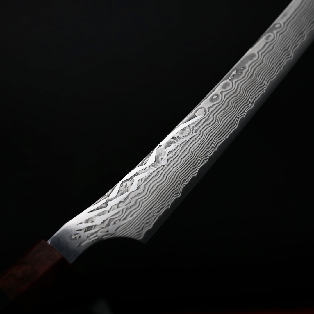 龍泉刃物紅蓮緋龍筋引260mm SG Strix 63層鎳染大馬士革