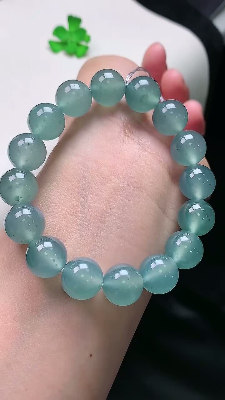 1015223 翡翠冰種藍水轉運珠手鏈 (12.8mm直徑)