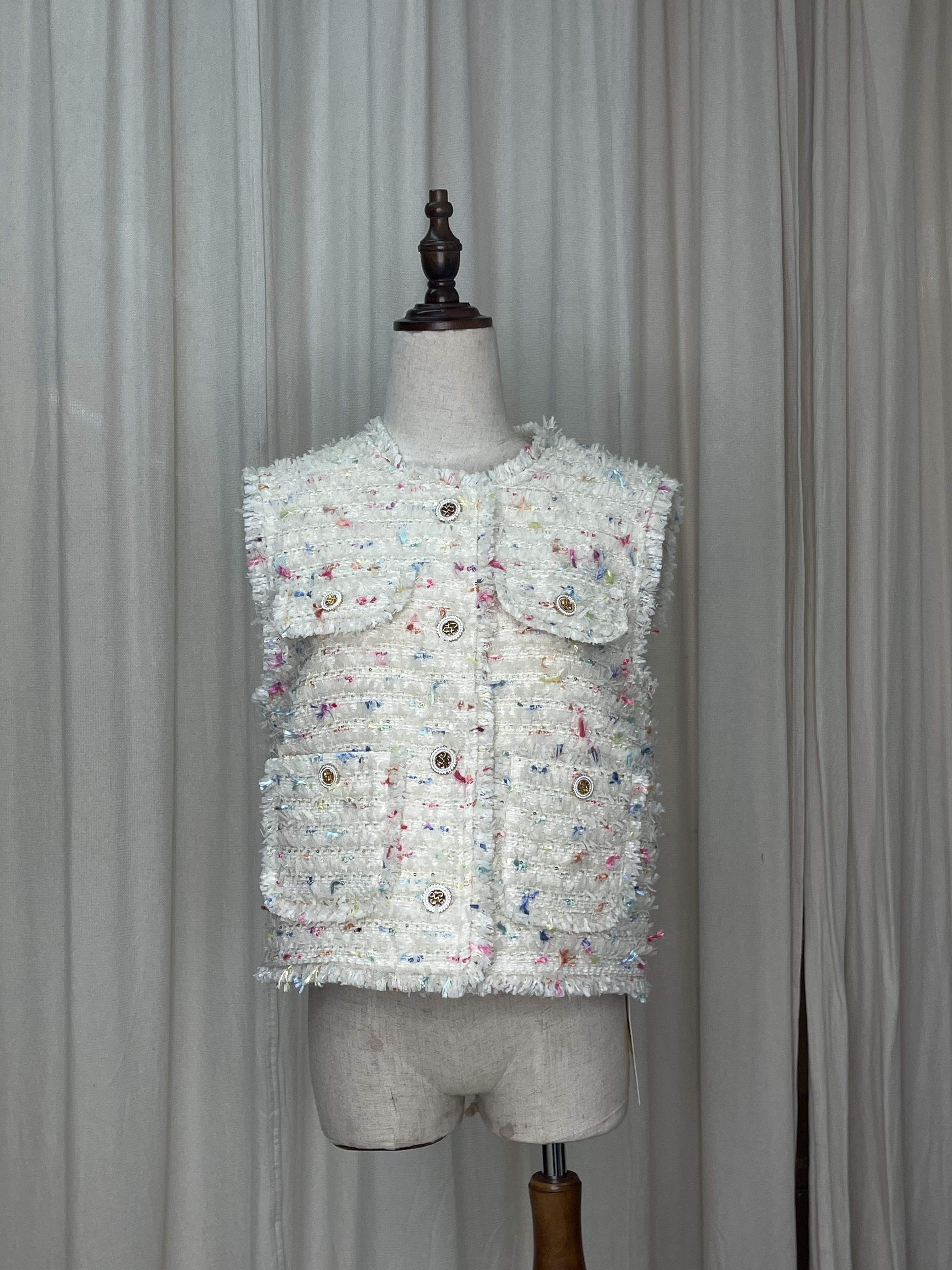 白色混彩Tweed料背心外套