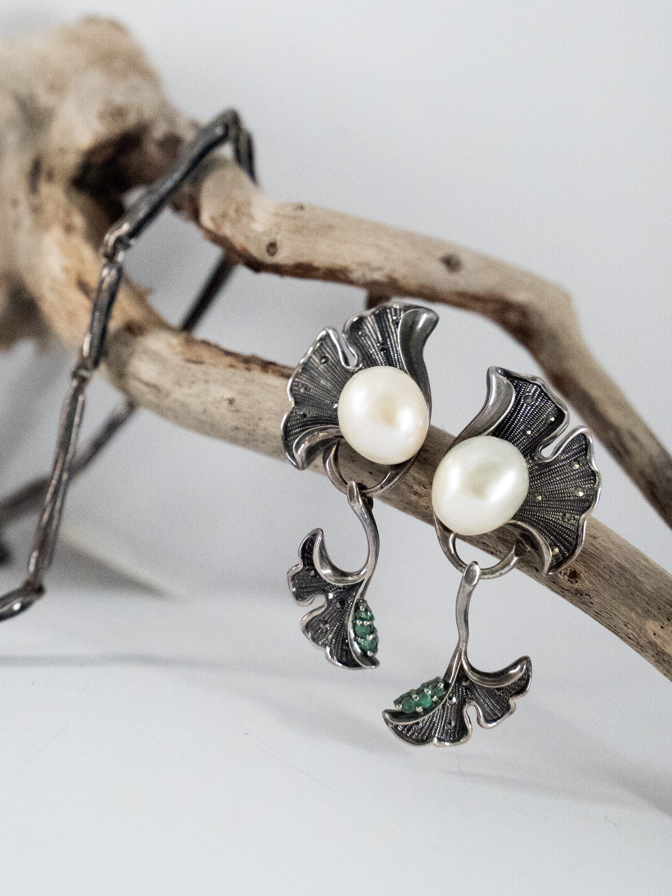 銀杏祖母綠耳環（OP0956）