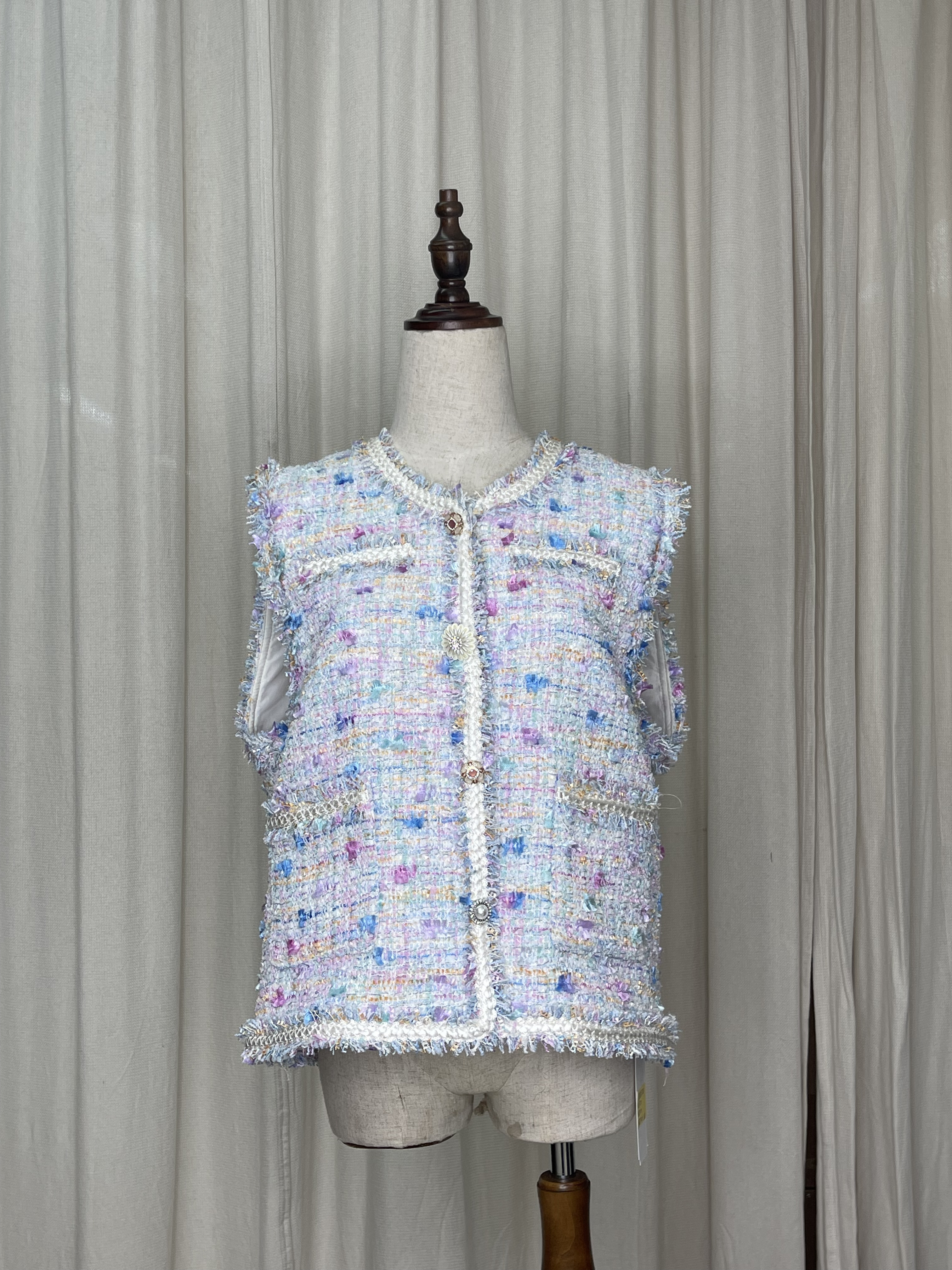 粉藍色Tweed料背心外套