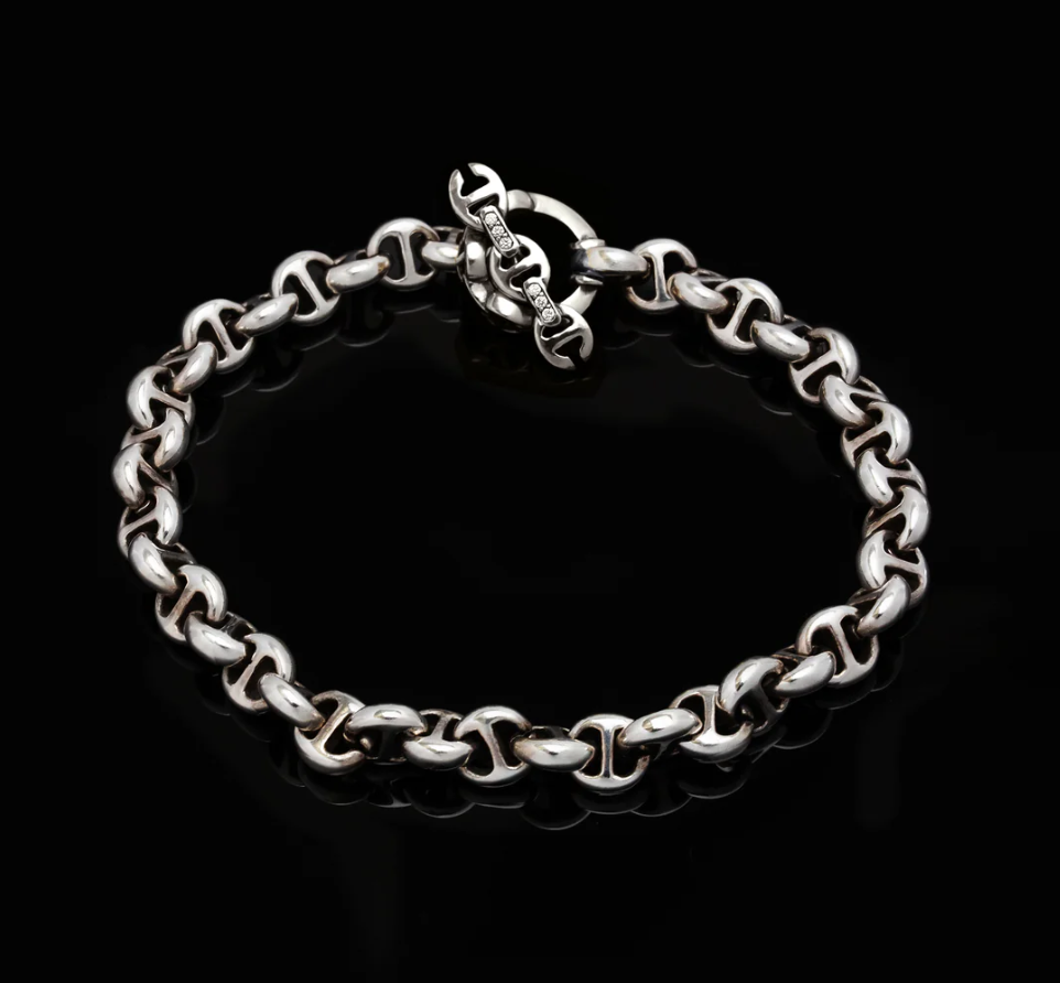 5MM OPEN-LINK BRACELET - STERLING SILVER WITH DIAMONDS HB060