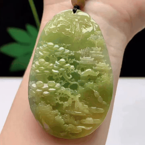 1015321 翡翠黃翡意境人物山水牌