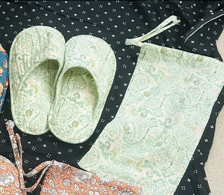 [訂貨](印度直送大約3-5星期)Blockprint旅行拖鞋連埋個 Green K50 (1023live)