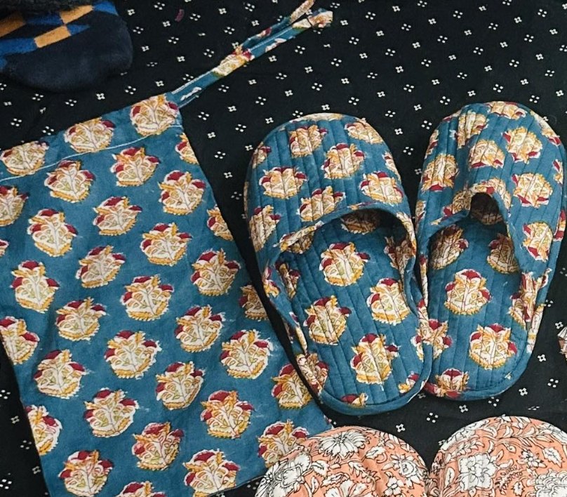 [訂貨](印度直送大約3-5星期)Blockprint旅行拖鞋連埋個 BLUE K49 (1023live)