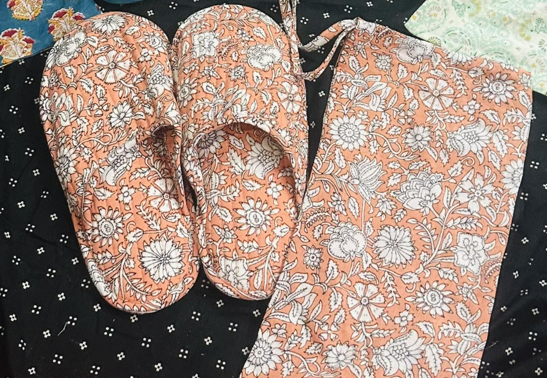 [訂貨](印度直送大約3-5星期)Blockprint旅行拖鞋連埋個 PINK K37 (1023live)