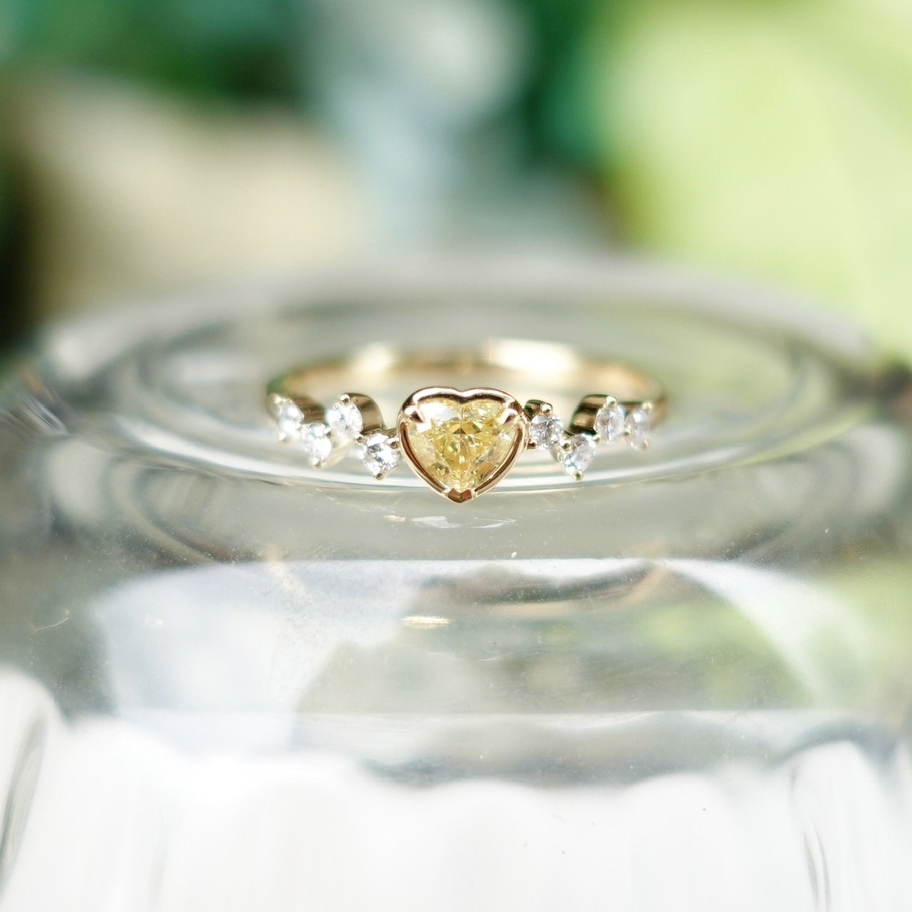 18K黃金彩黃鑽戒指 - 心形切