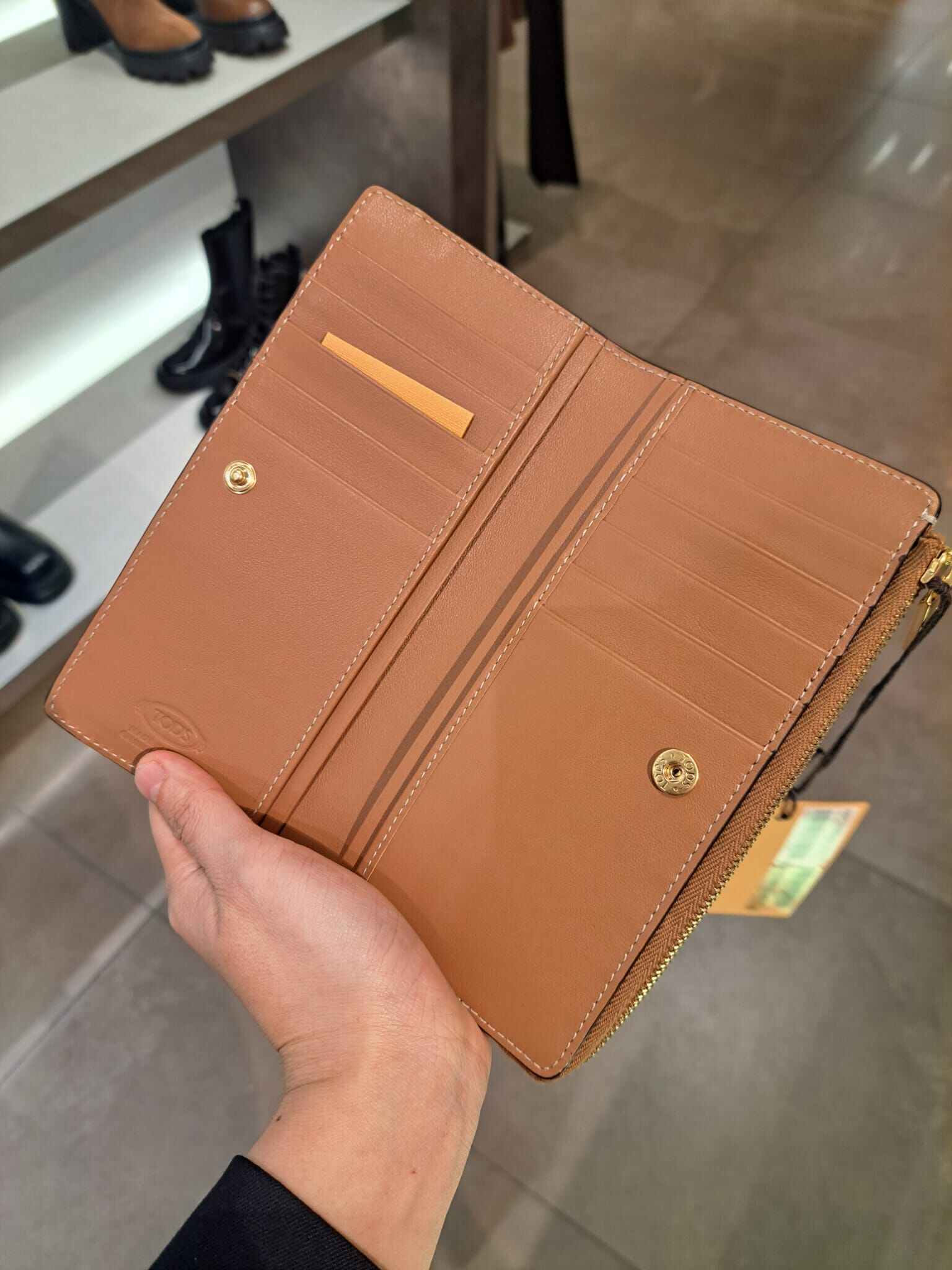 Tods TSV New Carte grainy T logo Zip around long wallet Camel