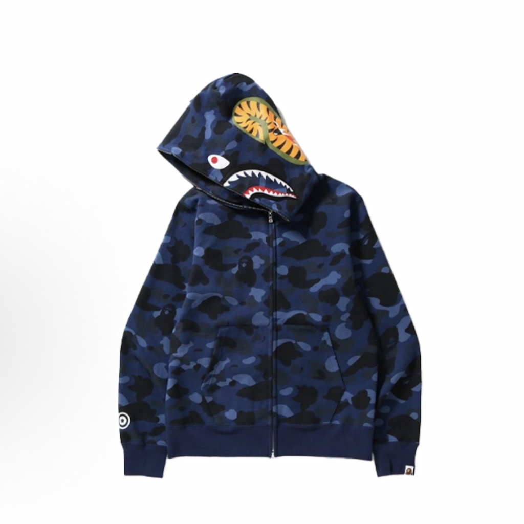 A BATHING APE COLOR CAMO DETACHABLE SHARK FULL ZIP HOODIE 全迷彩 藍色 鯊魚外套-001ZPC801003X
