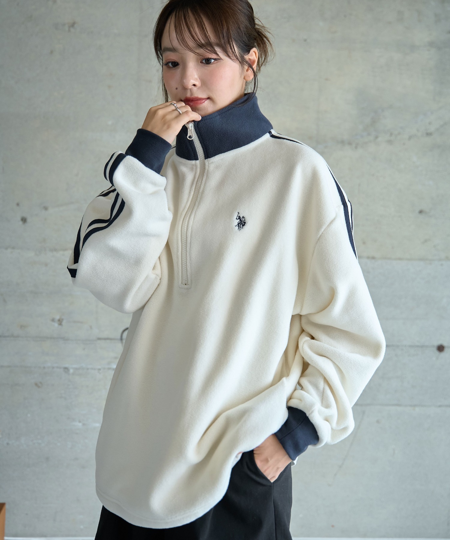 🇯🇵 US POLO ASSN. × WEGO 羊毛 半拉鍊 大學T 長袖 寬鬆 滾邊 撞色 / 預購