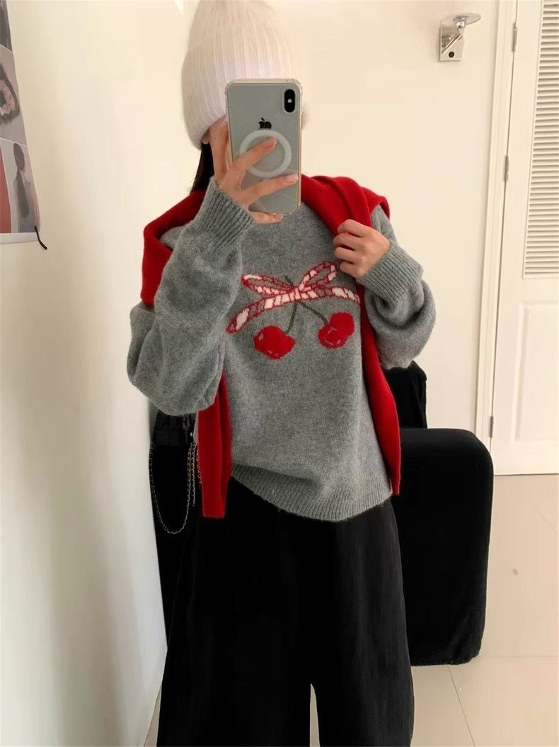 法式甜感 緞帶櫻桃毛衣