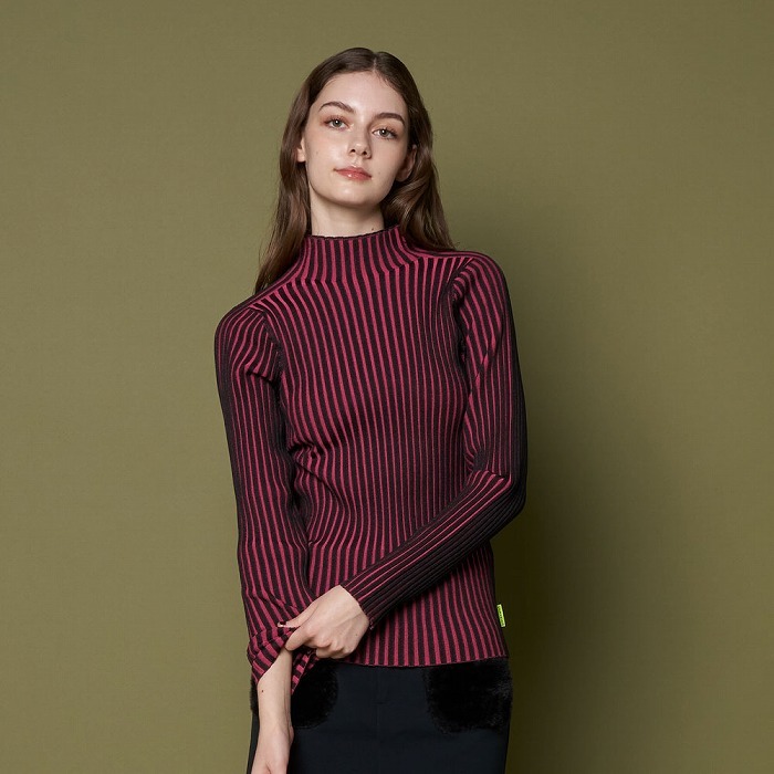 女士-雙色羅紋針織上衣