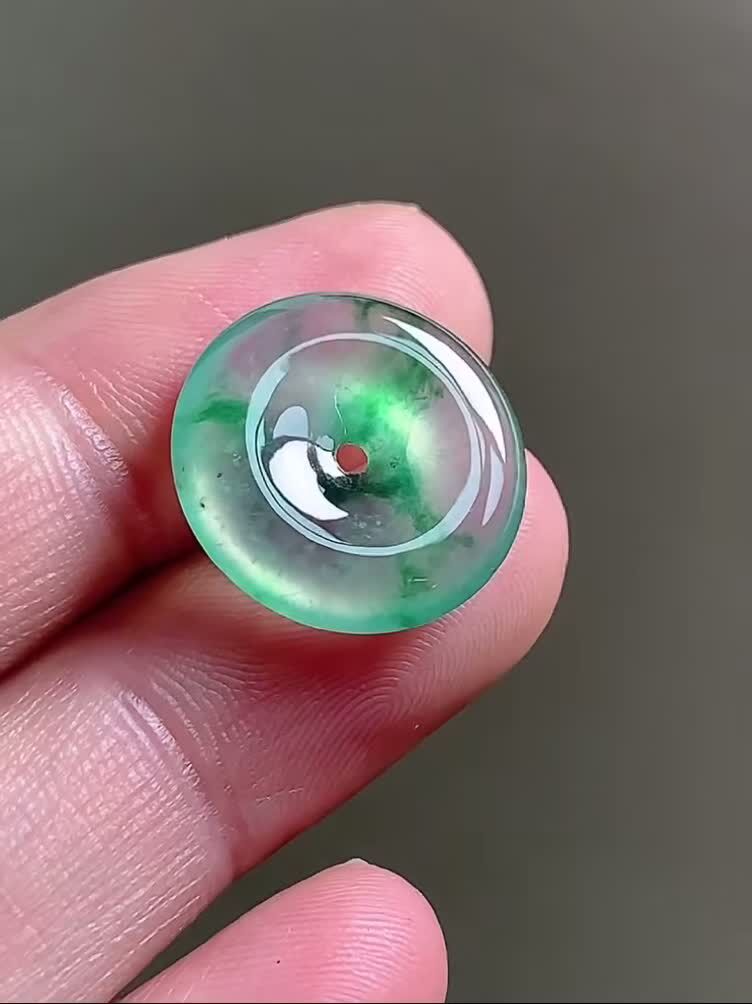 翡翠冰晴飄花平安扣 (15.2mm直徑),天然翡翠A玉, 緬甸玉, Jade, Jadeite