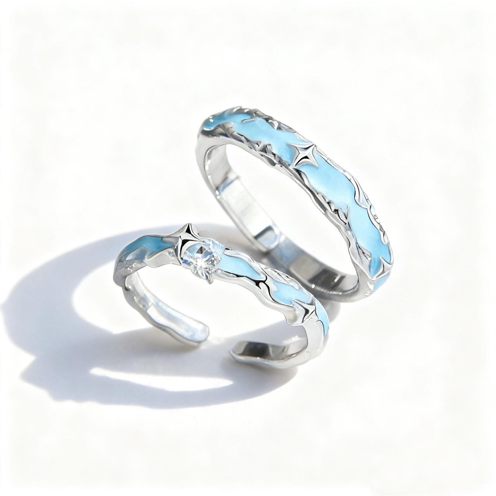 「銀藍絮語」夜光情侶戒指💍 ｜S925純銀｜免費刻字✒️ ｜夜光對戒✨