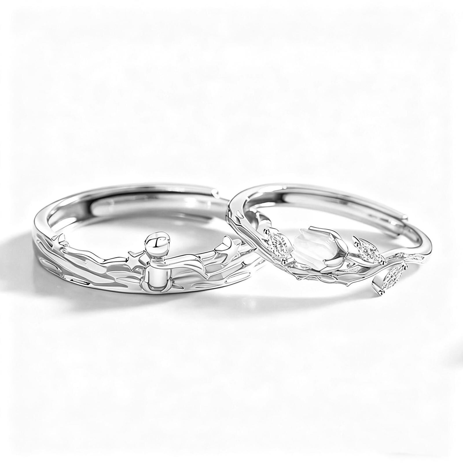 「小王子和玫瑰花2」情侶戒指 | S925純銀 | 免費刻字