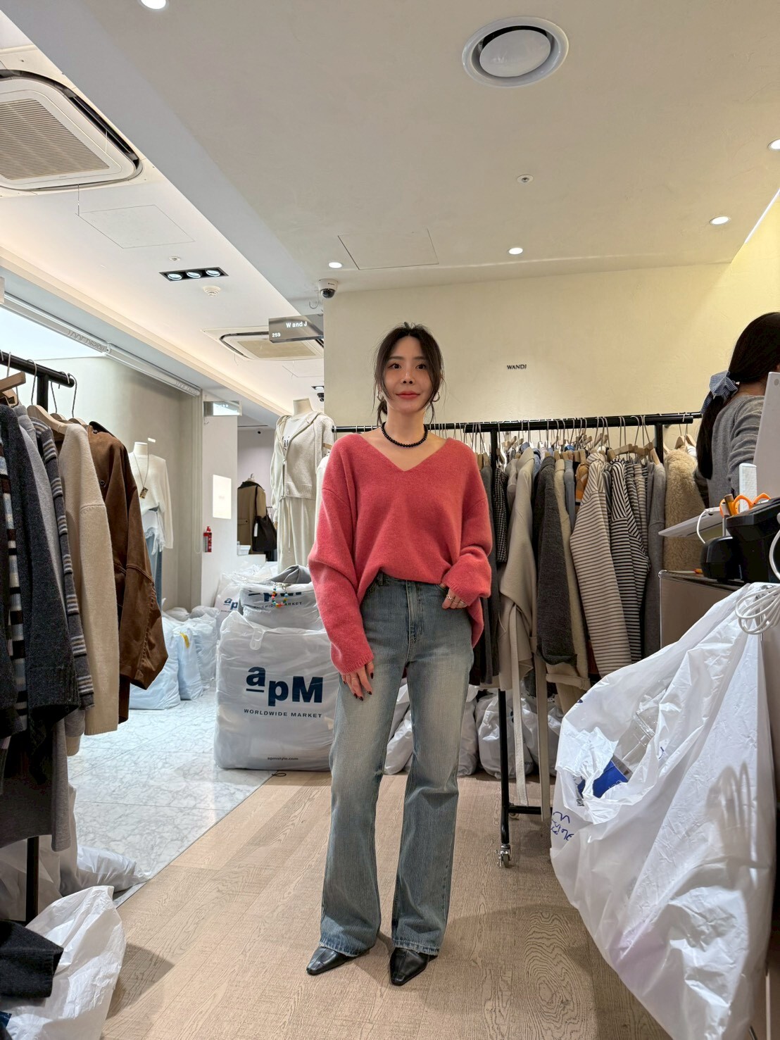 WJ5106 水洗高腰微喇叭牛仔褲（S/M/L）