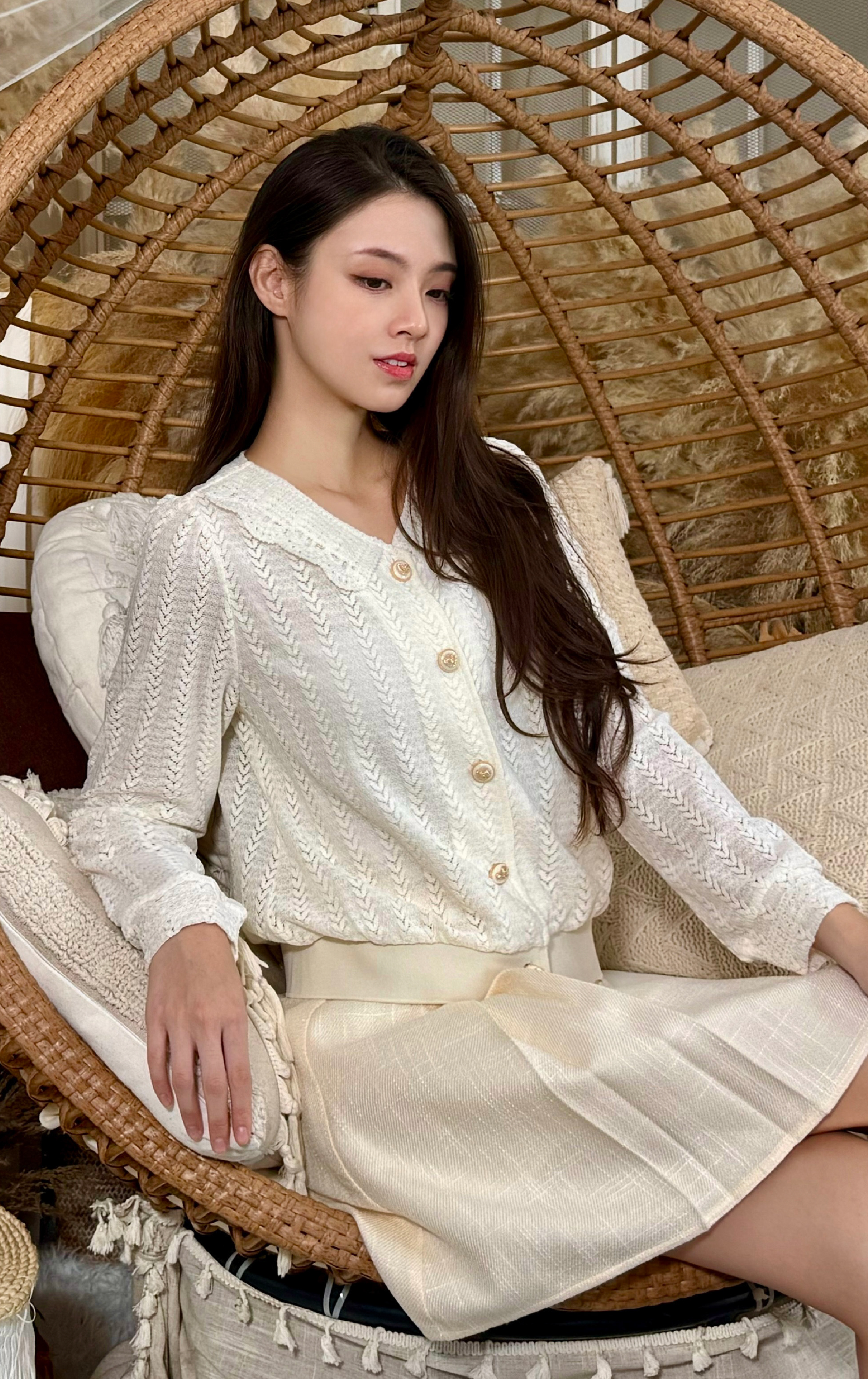 鈕扣百褶短裙 SK0759