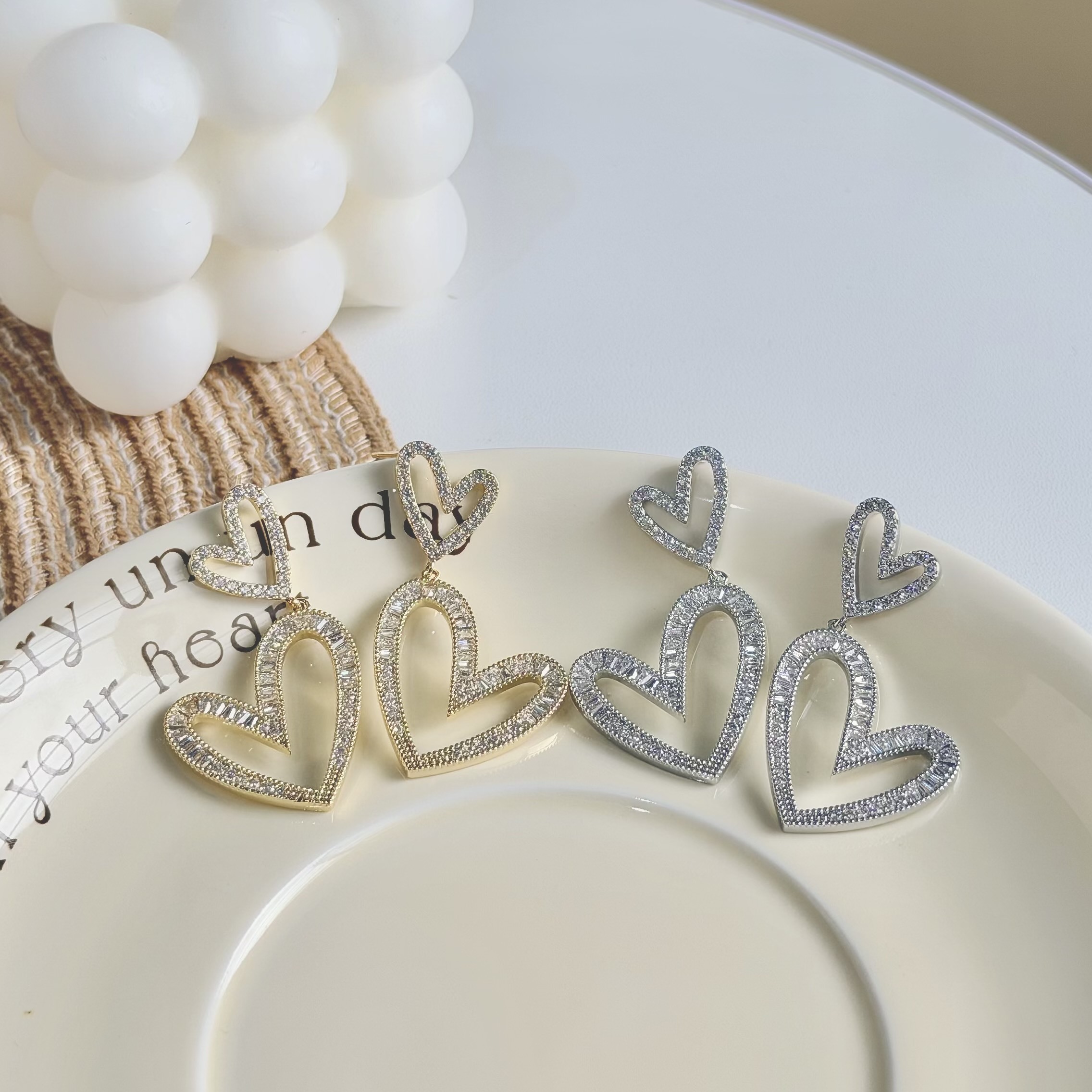 C196排鑽鋯石雙愛心垂吊