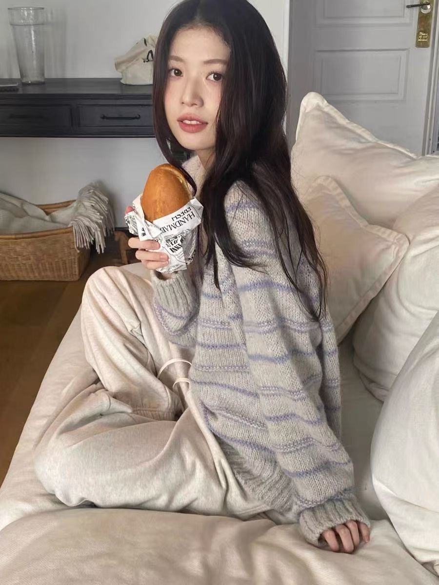 霧感氣質 條紋針織毛衣