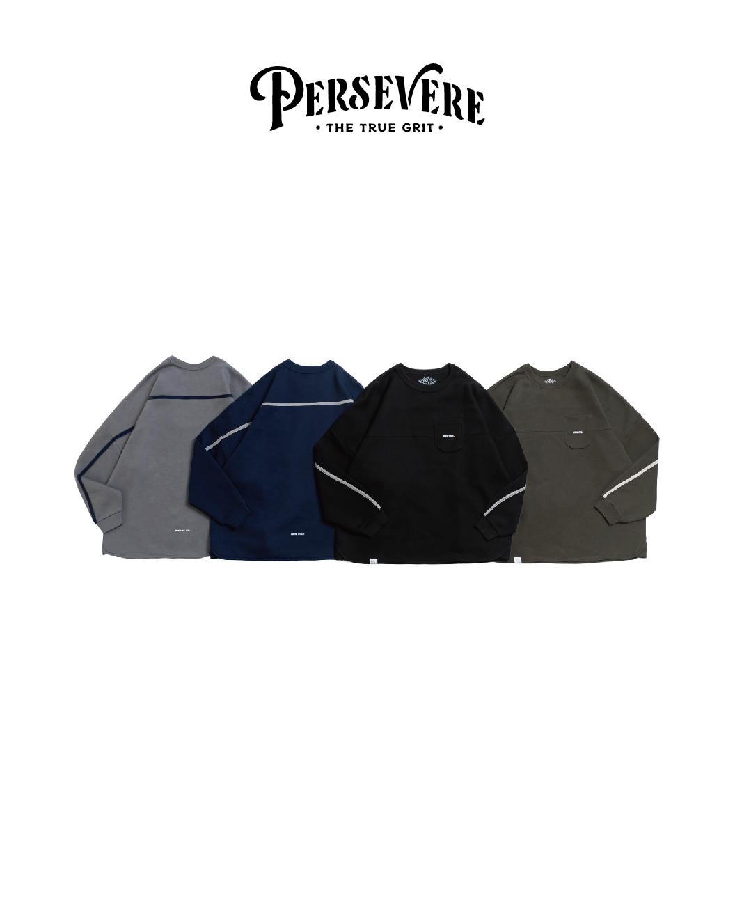 PERSEVERE 經典定番飾邊口袋長袖T恤 灰綠/深藍/灰藍/黑 25 A/W Trimmed Classic Long-Sleeve Pocket T-Shirt