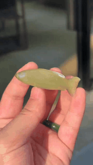 1015754 和田玉金貓眼魚雕件