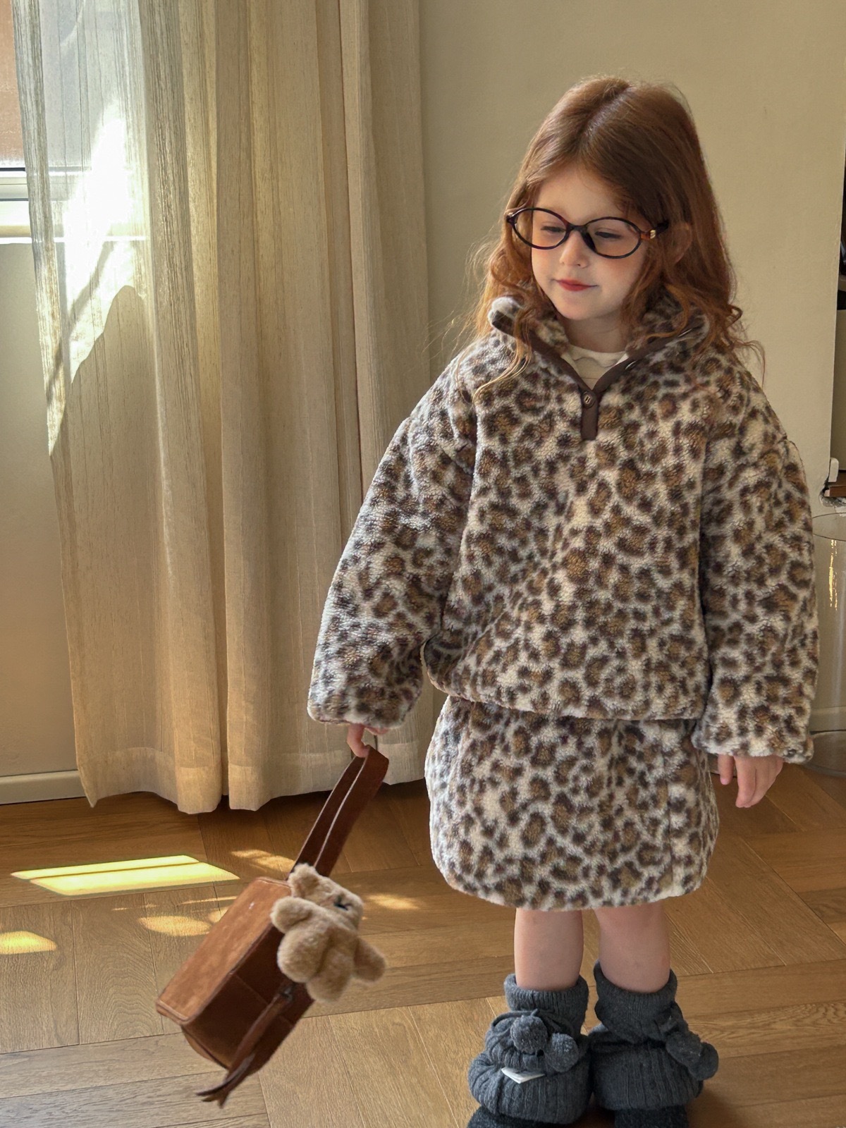 豹紋鋪棉裙子套裝