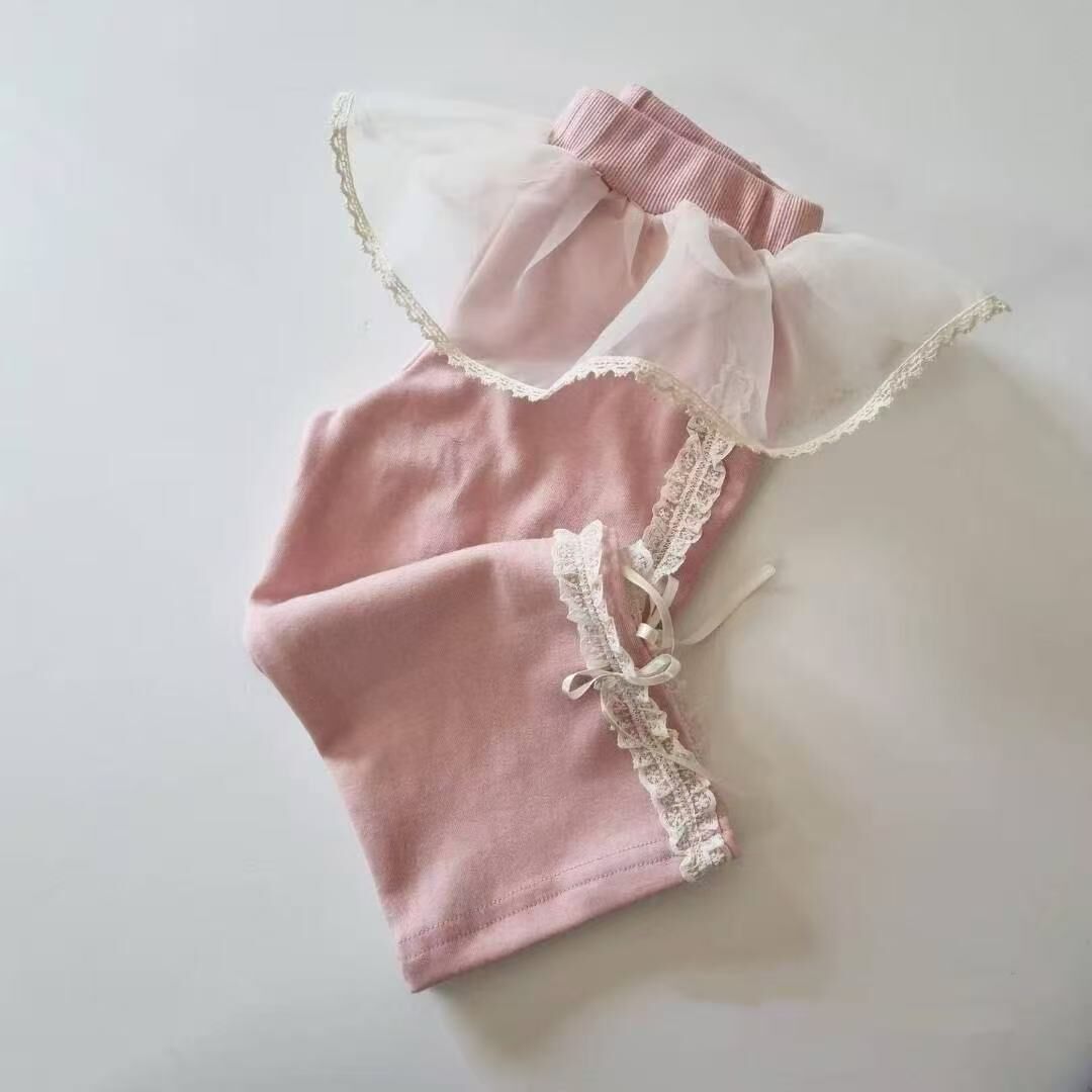 HBB10B003PK HUG BEBE-粉色網紗花邊休閒褲