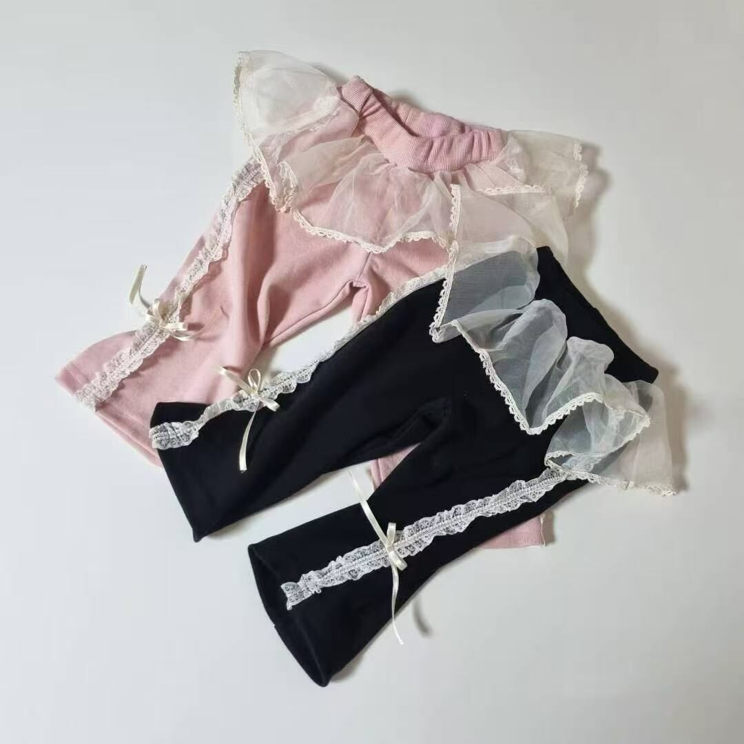 HBB10B004BK HUG BEBE-黑色網紗花邊休閒褲