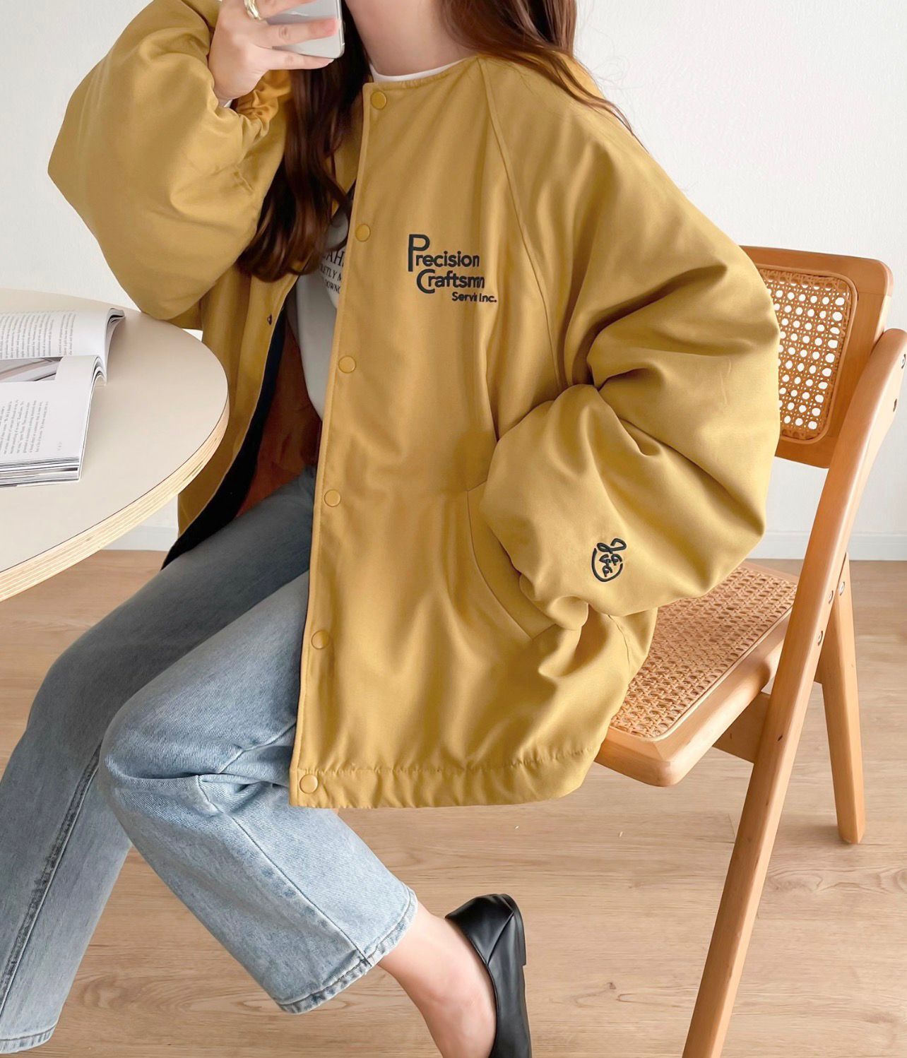 【預購】JN102401 JAVA 獨家標誌刺繡加厚無領超大寬鬆外套