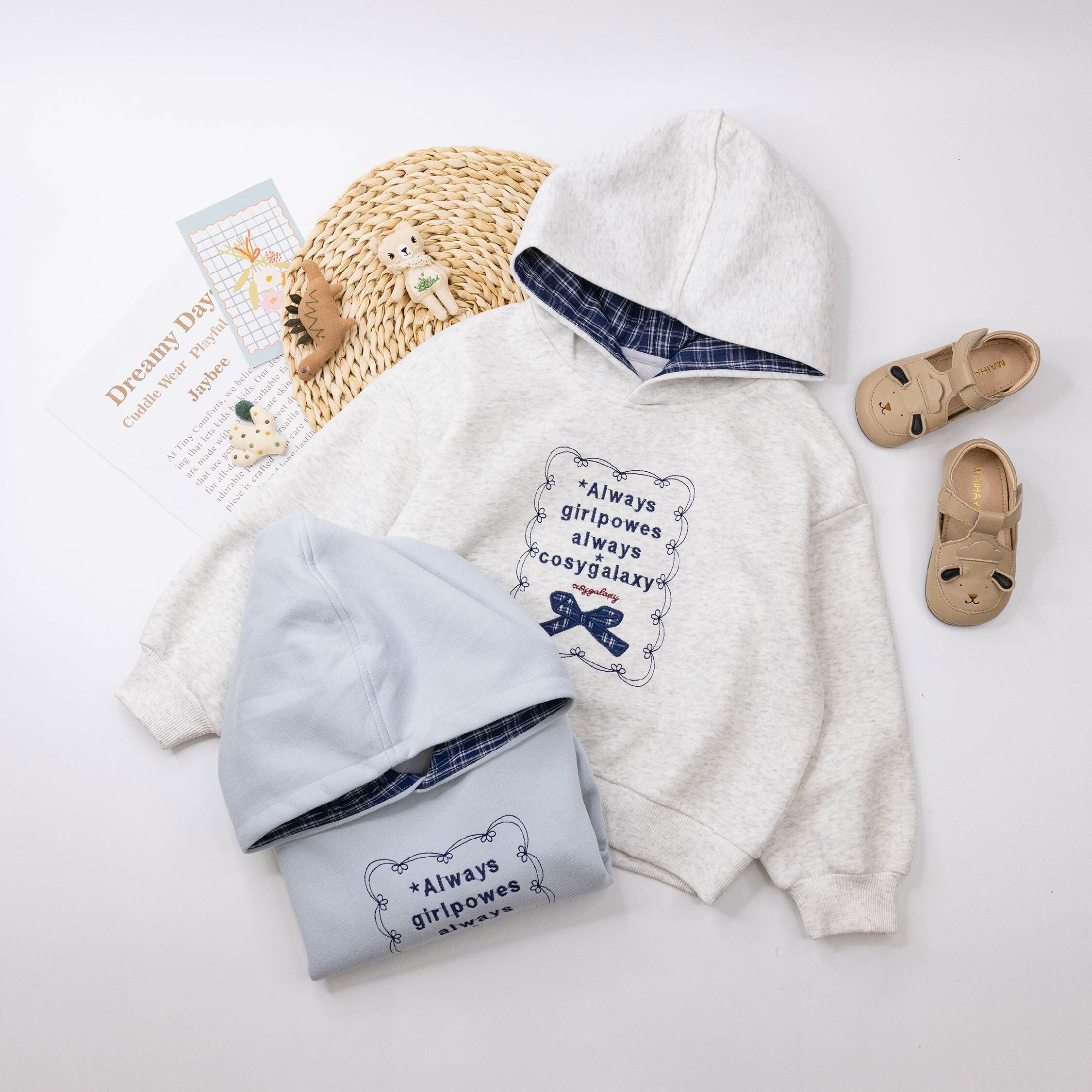 【H55646】甜美格紋蝴蝶結上衣/帽T＊二色