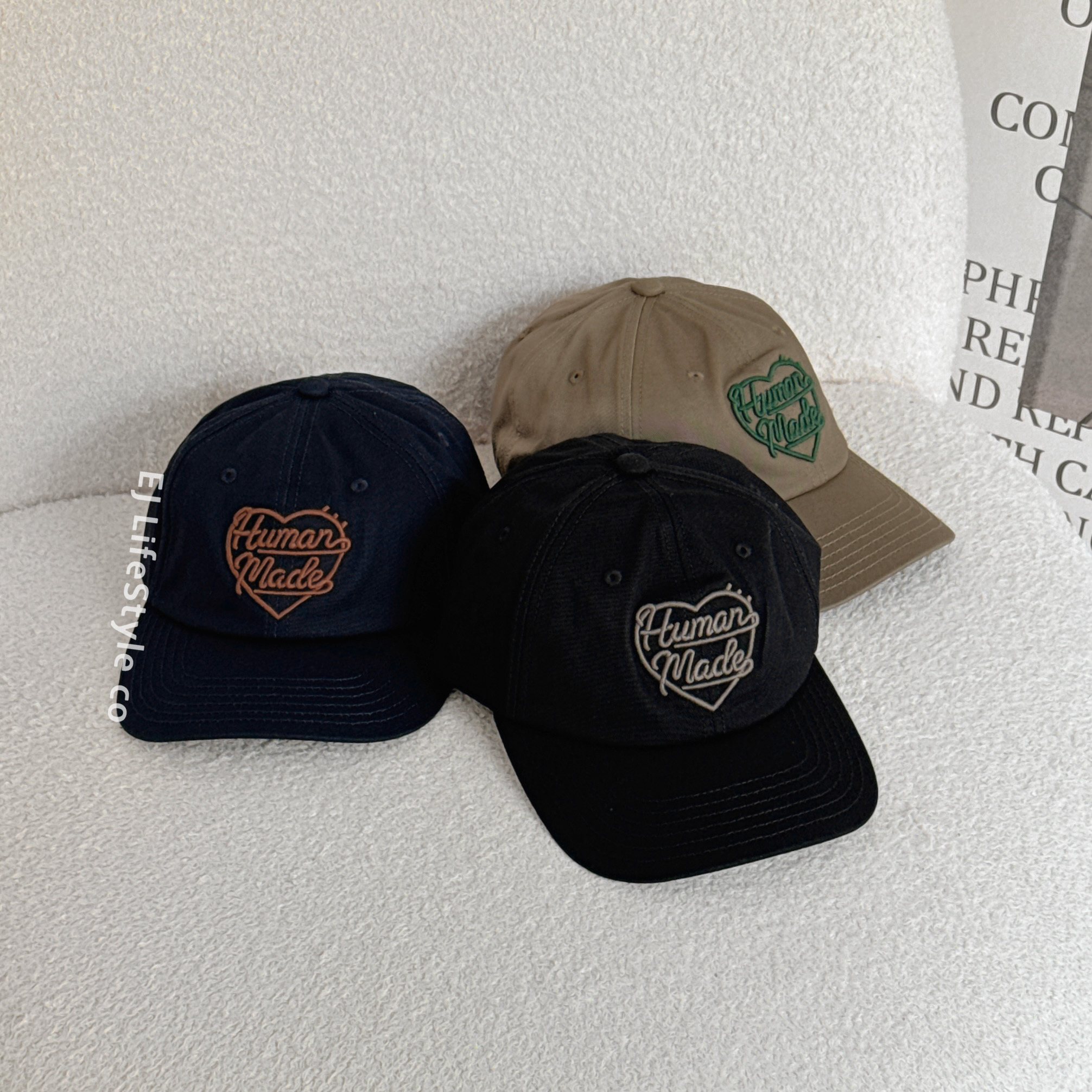 HUMAN MADE 6 PANEL TWILL CAP 愛心刺繡草寫 LOGO 斜紋 老帽 棒球帽 卡其綠 黑灰 藍橘 / 現貨