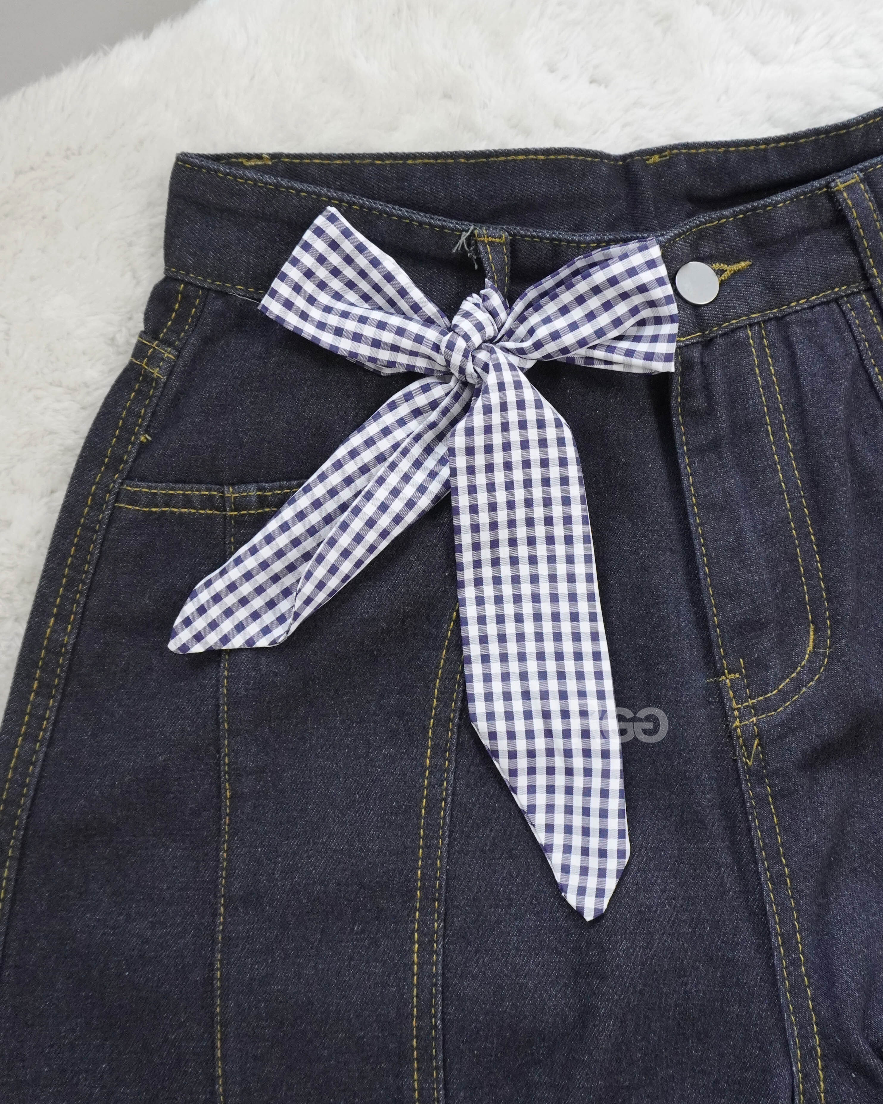 原色丹寧牛仔彎刀褲 (附可拆方巾)