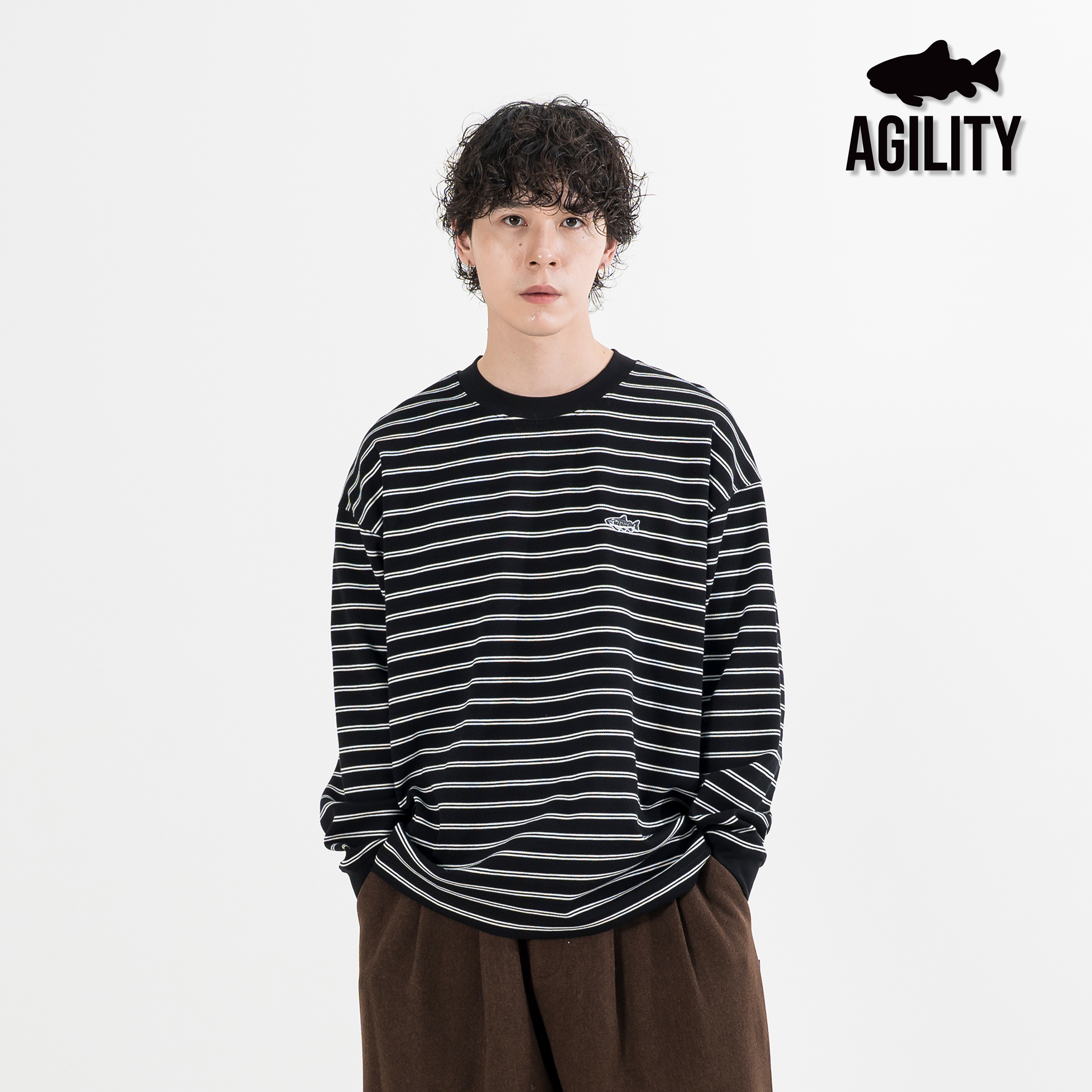 AGILITY Embroidery Stripe LS Tee 鮭魚刺繡 條紋 長袖Tee [SR8-S1]
