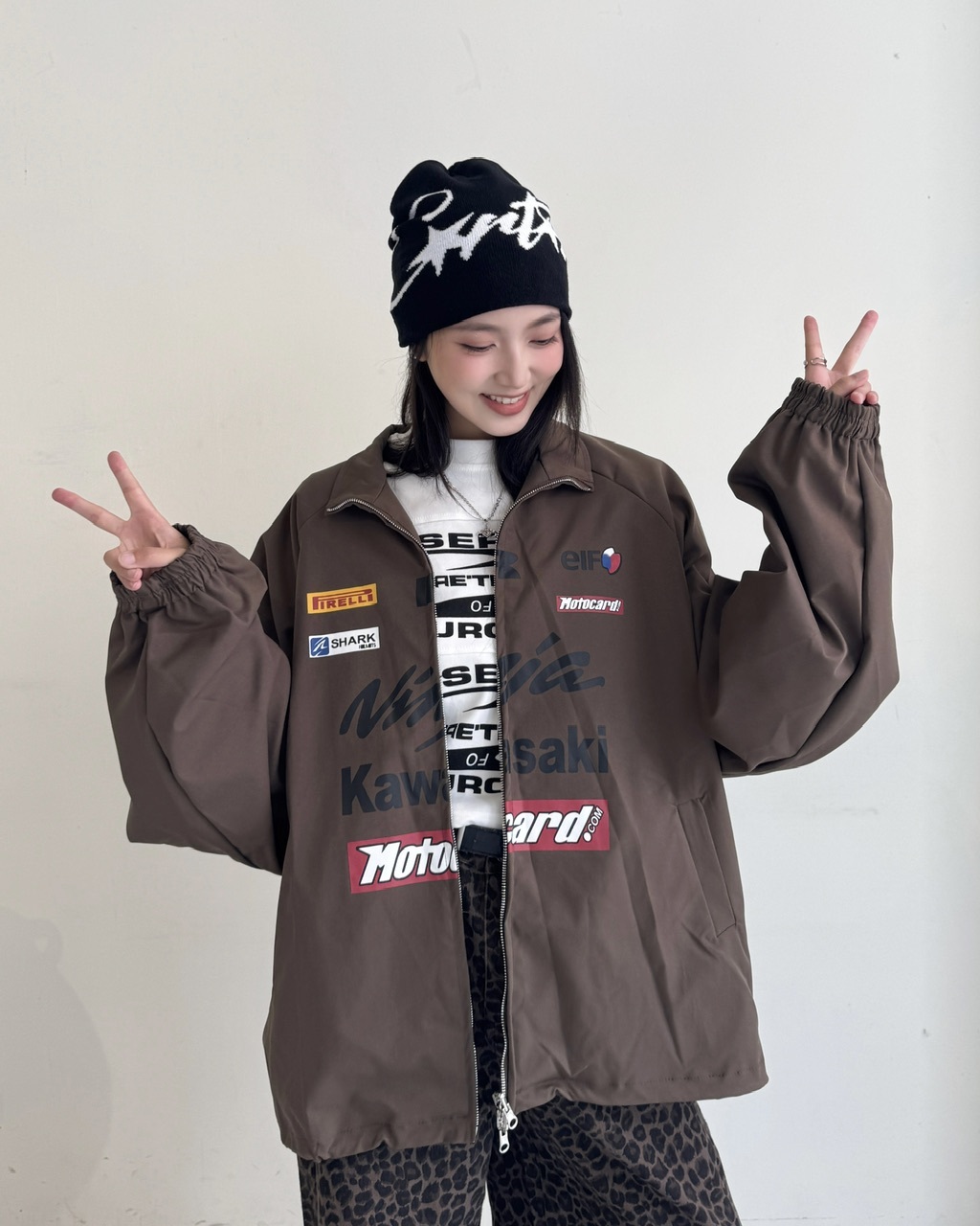 復古風logo翻領外套-8593