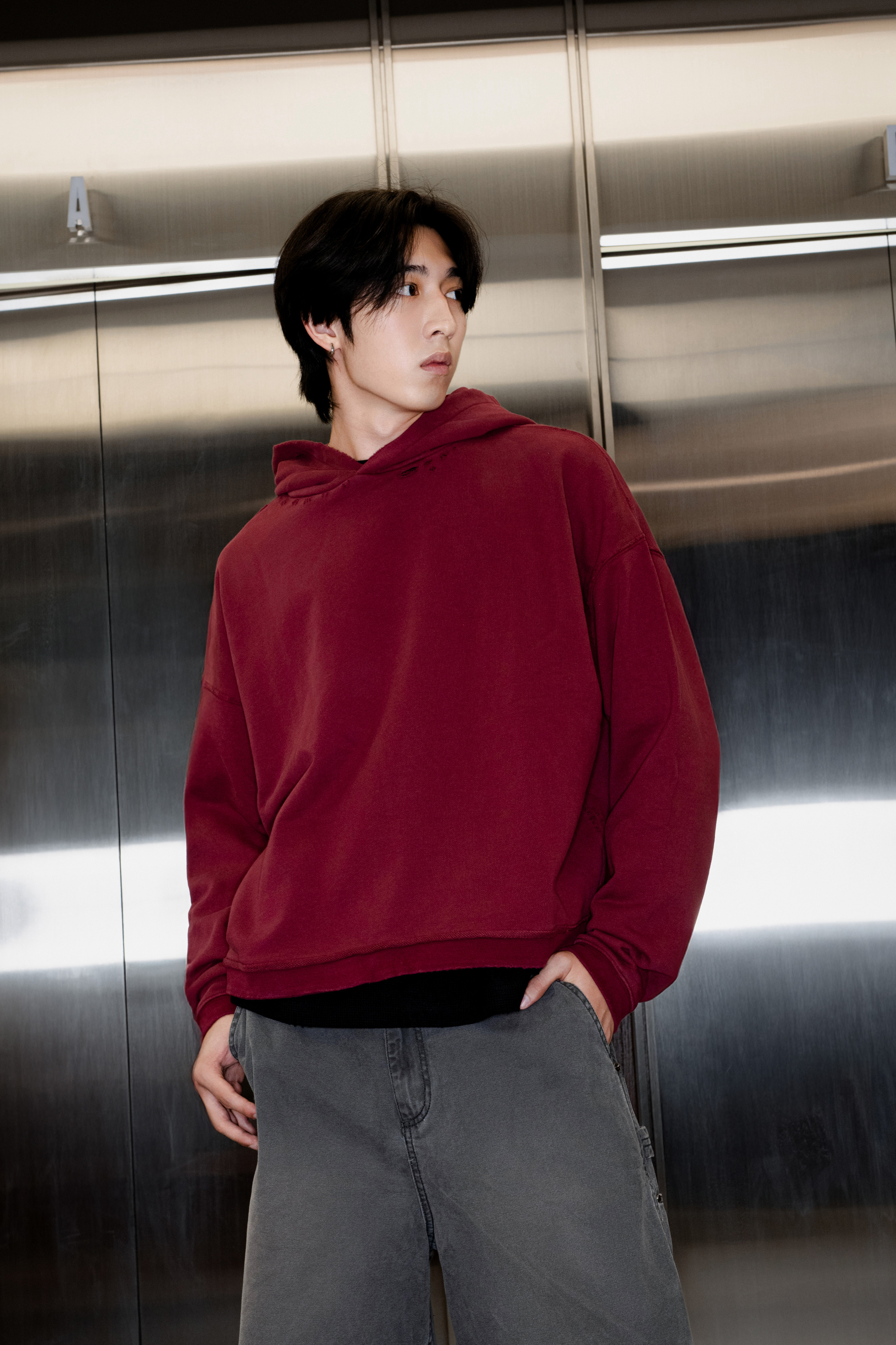 SIMON MADE HL-2404 OVERSIZE 寬短 糜爛 破壞 帽T