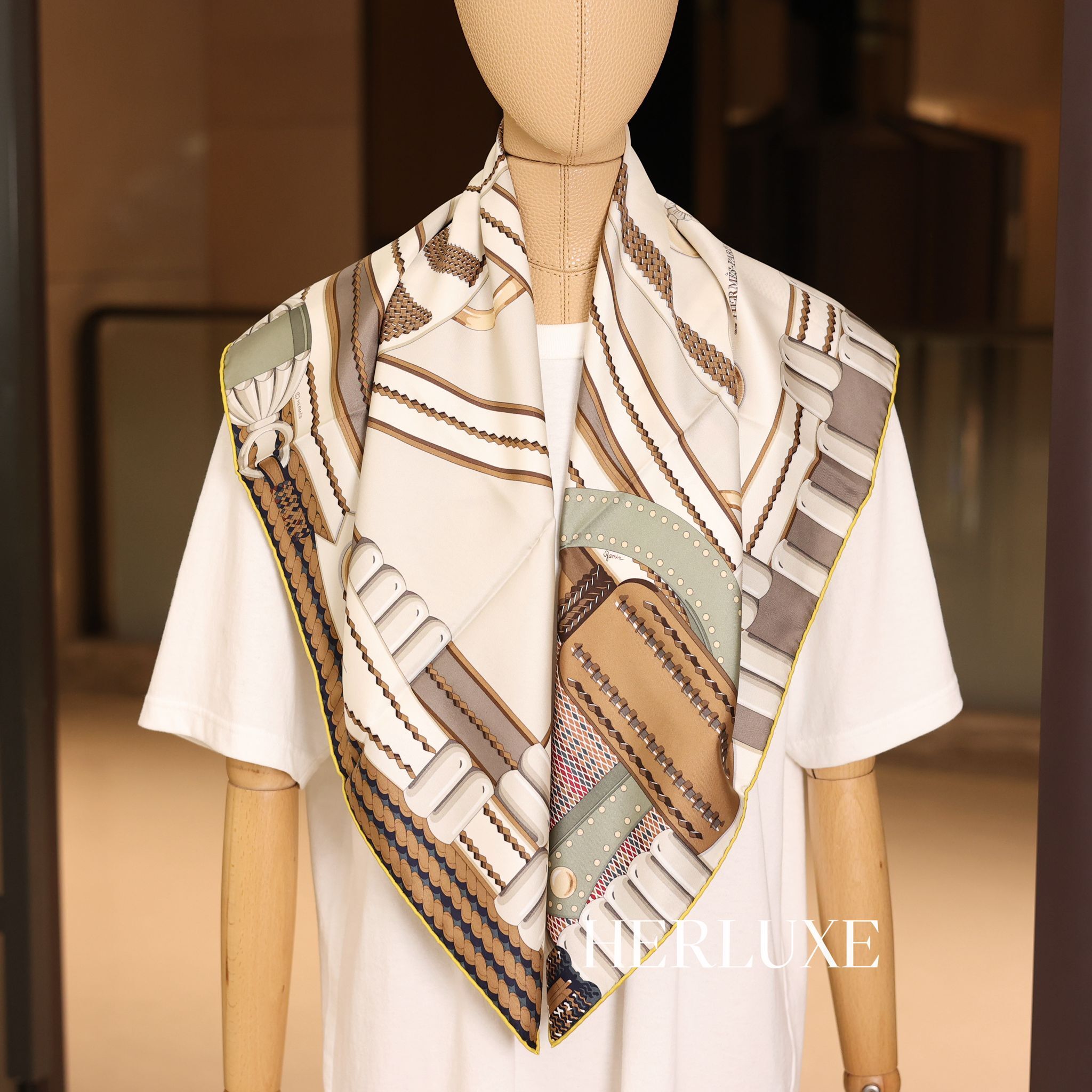 Flora y plata scarf 90 100%soie creme / etoupe/kaki